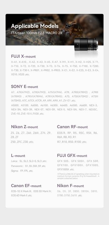 Valeurs nutritives et ingrédients TTArtisan Macro 100mm F2.8 Sony E (Sony E, Plein format)