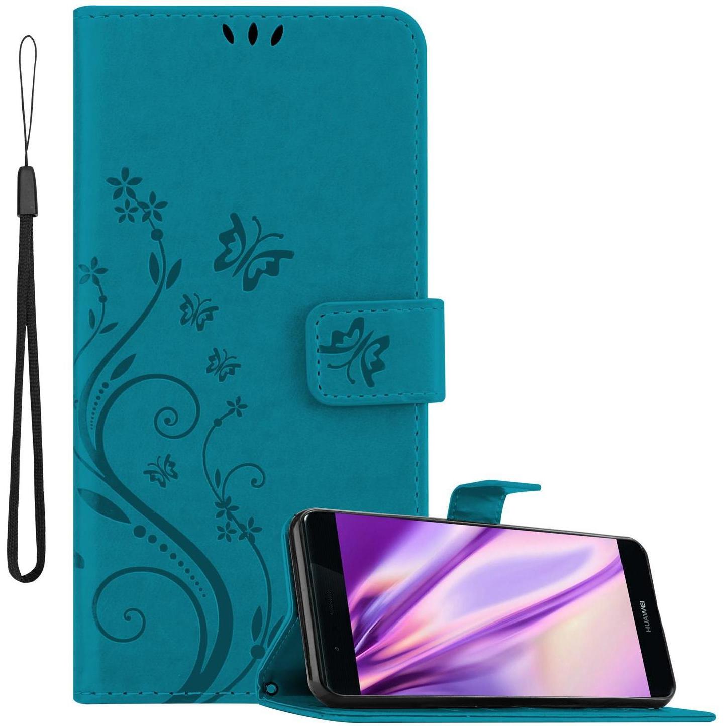 Cadorabo Flower Book Cover (Huawei P9), Smartphone Hülle, Blau