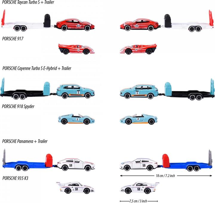 Productafbeelding Majorette Porsche Race Trailer Assortiment 3-soort.
