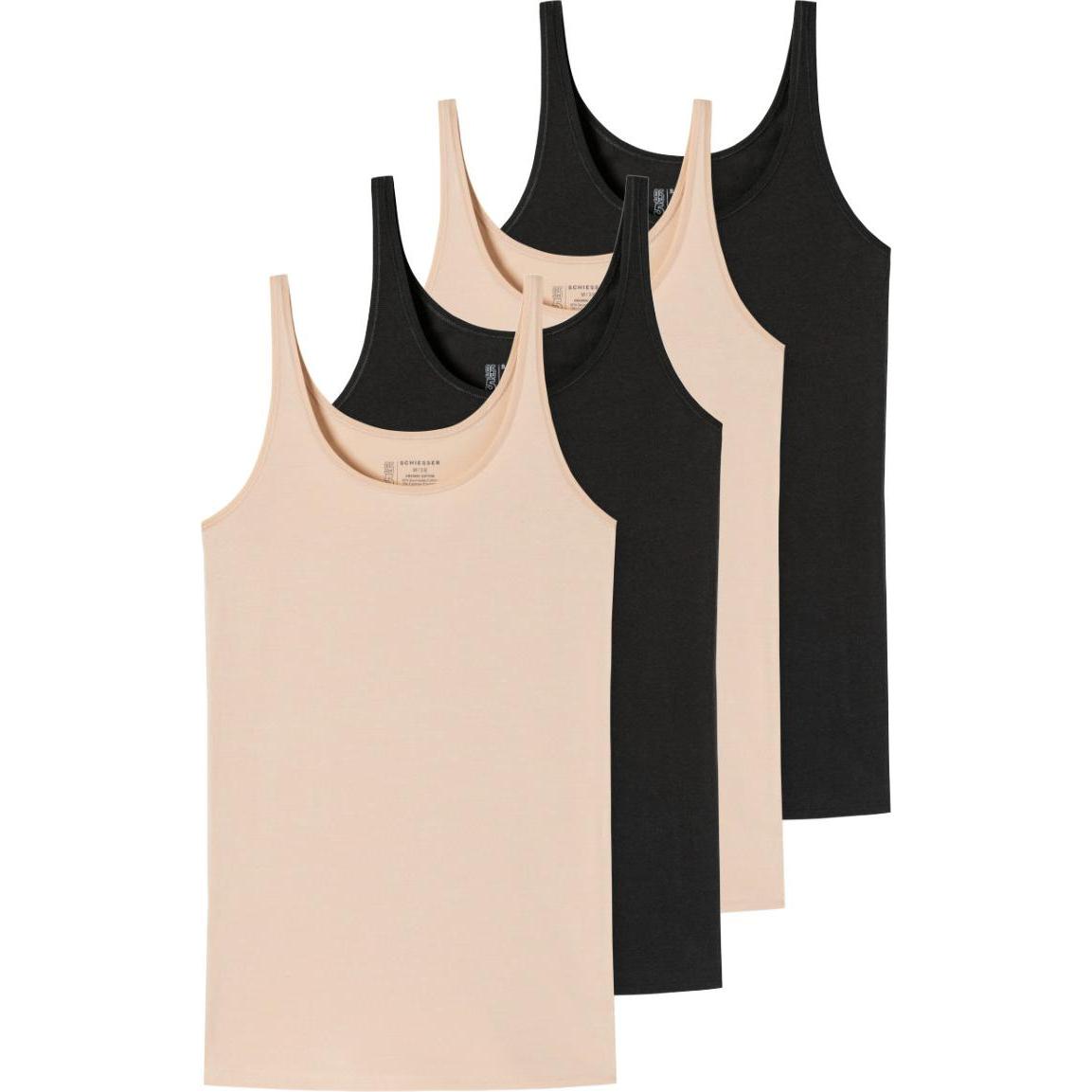 Schiesser, Damen, Shirt, 4er Pack 95/5 Organic Träger-Top, Schwarz, Beige, (38)