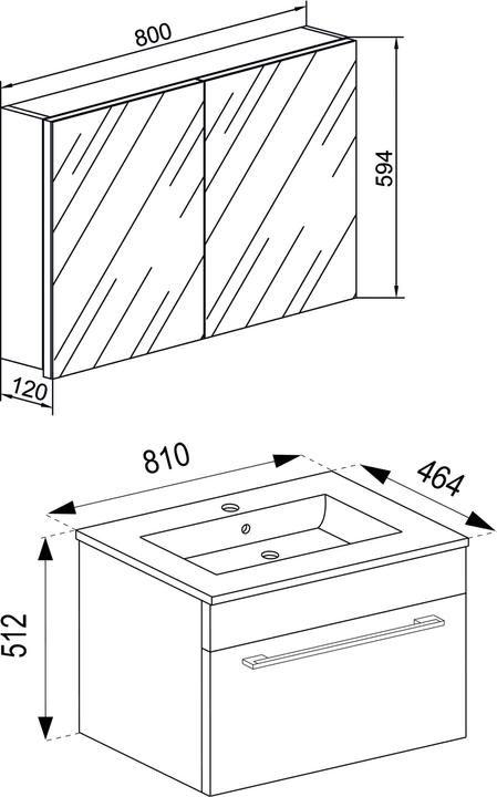 Produktbild VCM 3.-tlg. Waschplatz Waschtisch Badinos 1 Schublade Spiegelschrank
