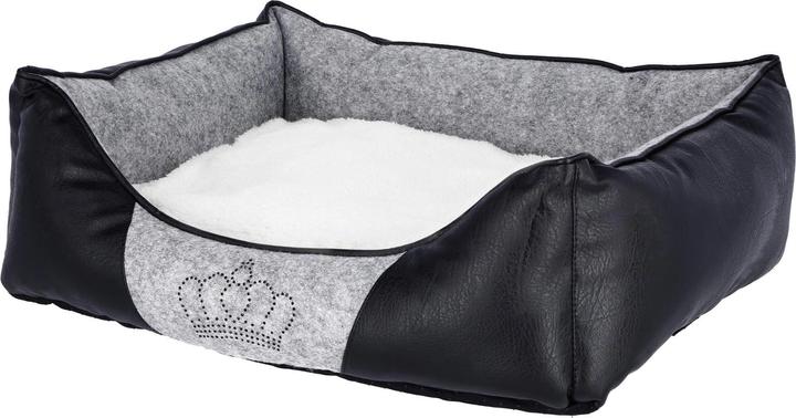 Produktbild Kerbl Kuschelbett Chiara 55x45x18cm, grau/schwarz mit Strasskrone (Hund, Katze)