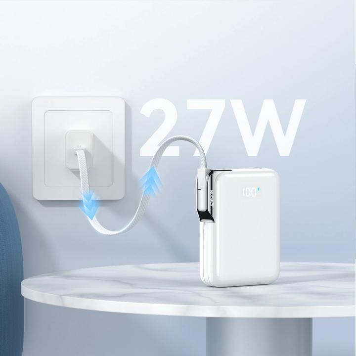 Produktbild Joyroom JR-PBF27 Pro 30W Power Bank with Built-in Type-C Cable & Extra C-to-L Cable 10000mAh - White (10000 mAh, 30 W, 38.50 Wh)