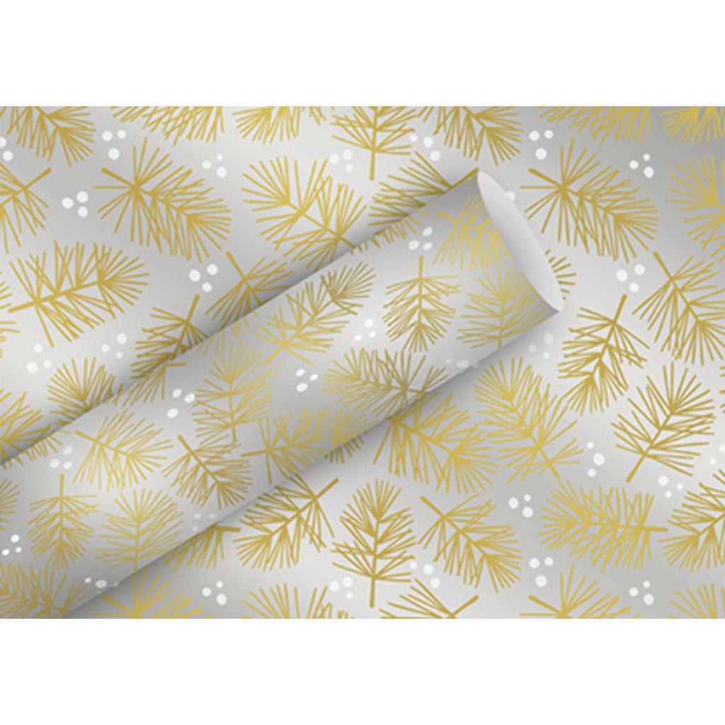 Braun + Company, Geschenkverpackung, Geschenkpapier-Rolle Weihnachtszweige weiss-gold (Geschenkpapier)