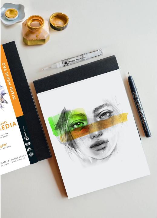 Image du produit Rhodia Touch Mixed Media Pad, papier Paint'On extra-blanc 250g - A4 portrait, 20 feuillets - Noir (250 g/m², 100 x)