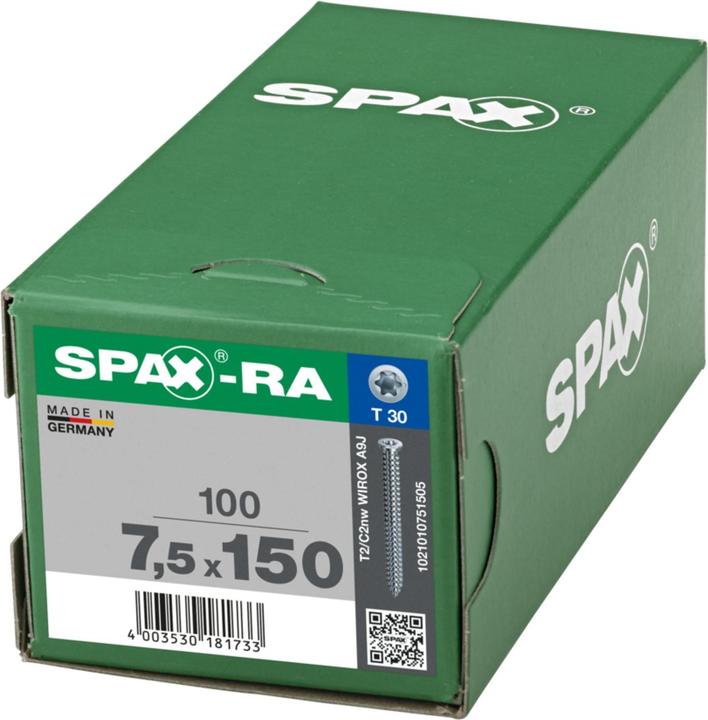 Productafbeelding Spax Spax-Ra Flachsenkkopf T-Star Plus T30 Vollgewinde Wirox (100 Schroeven per stuk, 7,5 x 150 mm)