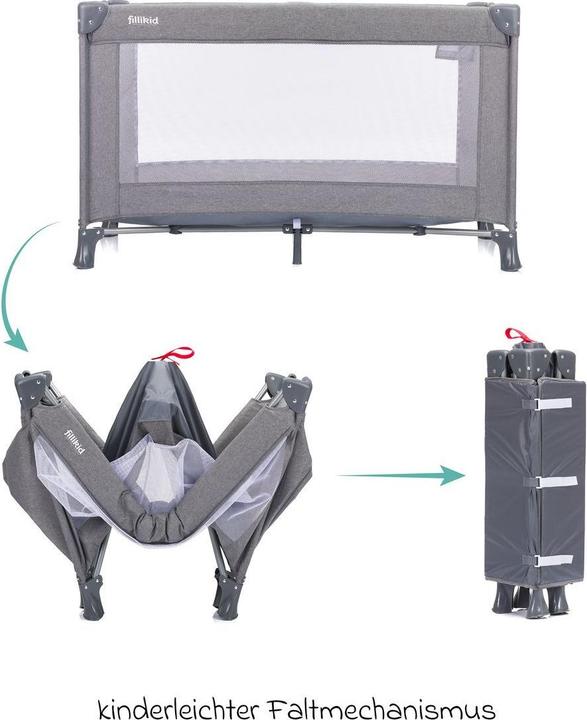 Image du produit Fillikid Reisebetten Reisebett Milano ab Geburt - 15 kg mit Einhand-Faltmechanismus (60 x 120 cm)