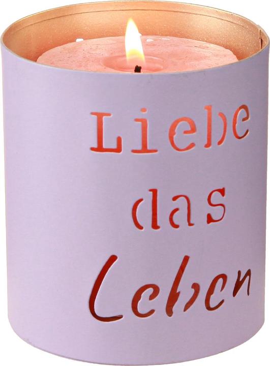 Viana Windlicht mit Schriftzug Liebe das Leben in Pastellviolett (4 x, Ø 9 x 10 cm)