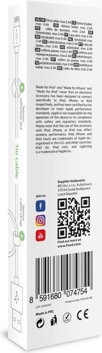 Actual product image Fixed USB cable USB-A - Lightning 1m Black (FIXD-UL-BK) (1 m, USB 2.0)