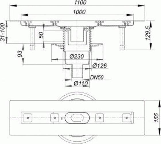 Actual product image Dallmer shower channel CeraLine vertical F 521651, 1000mm, DN 50 Height 110mm (1000 mm)