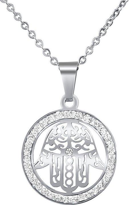 Actual product image Silvego Steel necklace with Fatima hand pendant with crystal KMM39914N