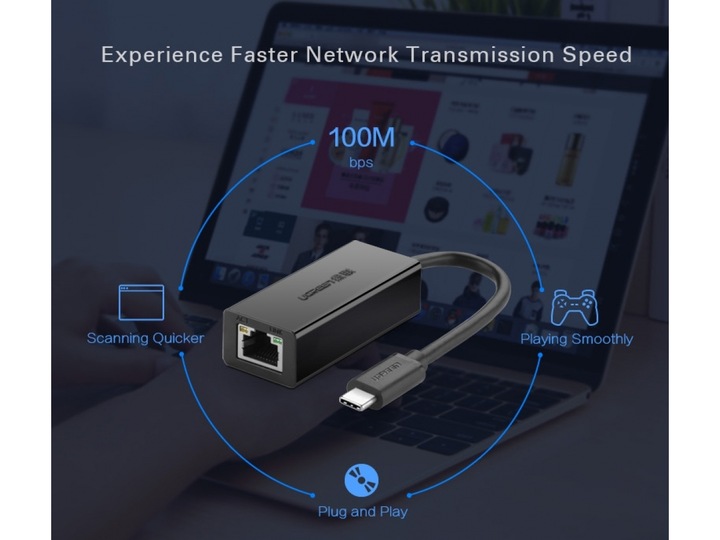 Productafbeelding Ugreen USB-C naar Ethernet Adapter voor Smartphones & Tablets (USB-C, RJ45/LAN (1x))