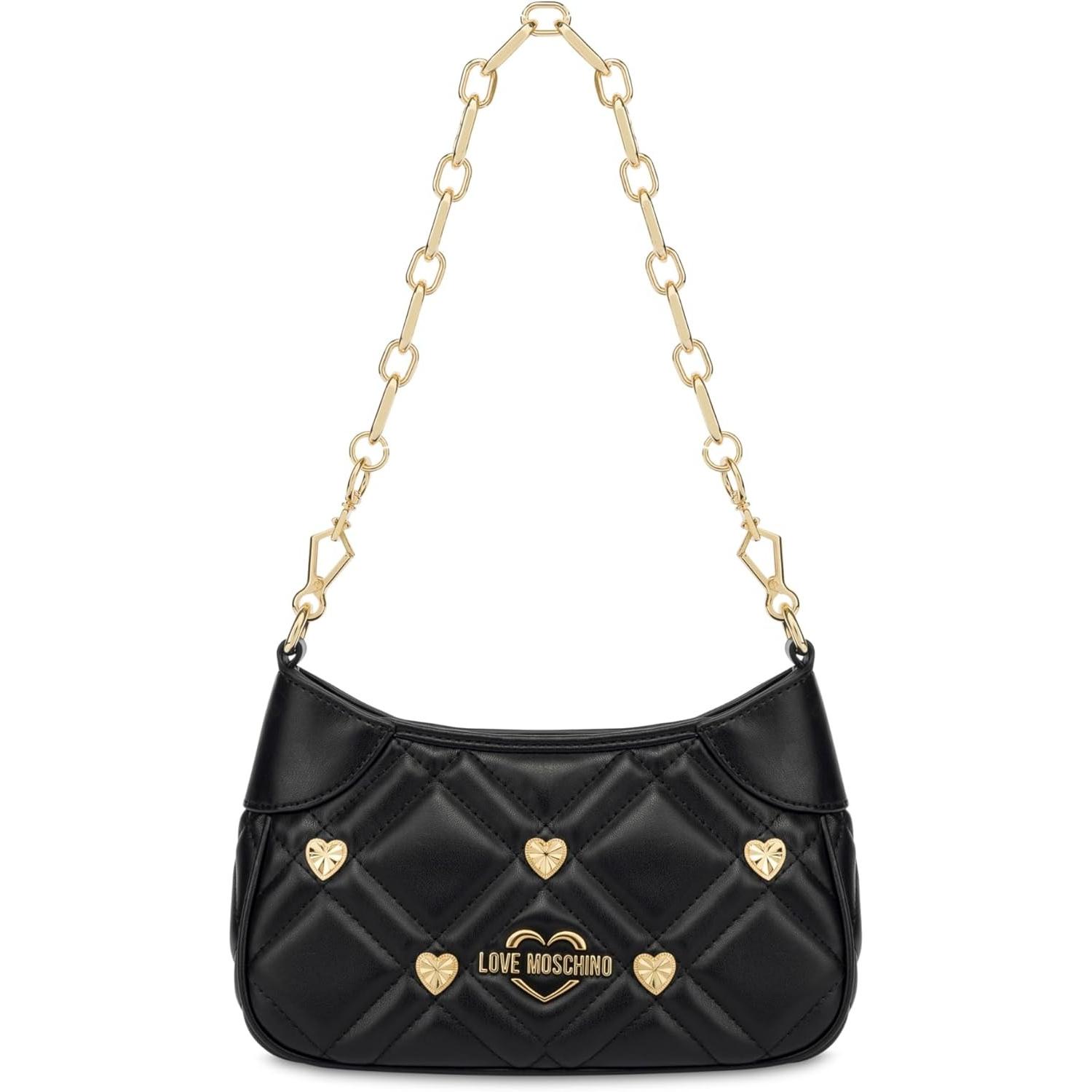 Love Moschino, Vrouwen, Handtas, Quiltierte Schultertasche mit Nieten, Zwart