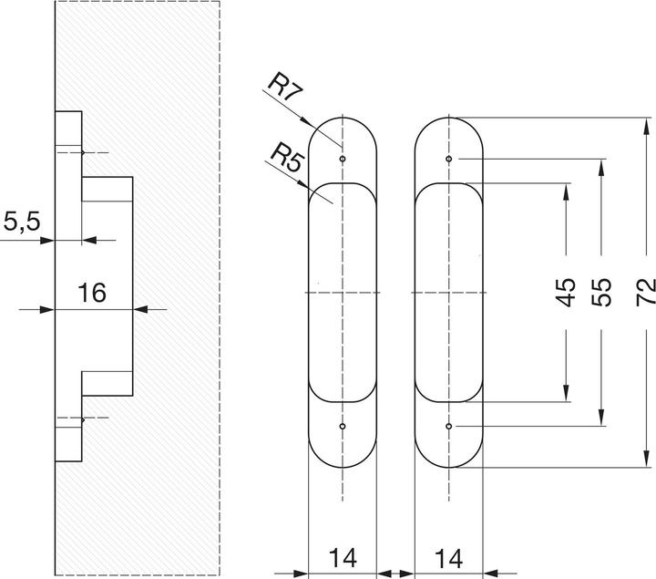 Produktbild Krona Koblenz Kubikina K6100 HD Einlass-Scharnier, 72x14 mm, ÖW 180°, Zamak schwarz