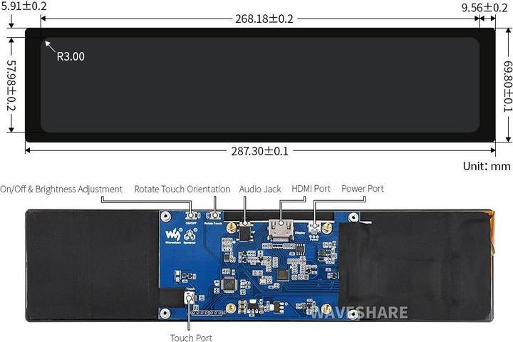 Productafbeelding WaveShare 11,9-Zoll-LCD mit kapazitivem Touchscreen, 320×1480, HDMI, IPS