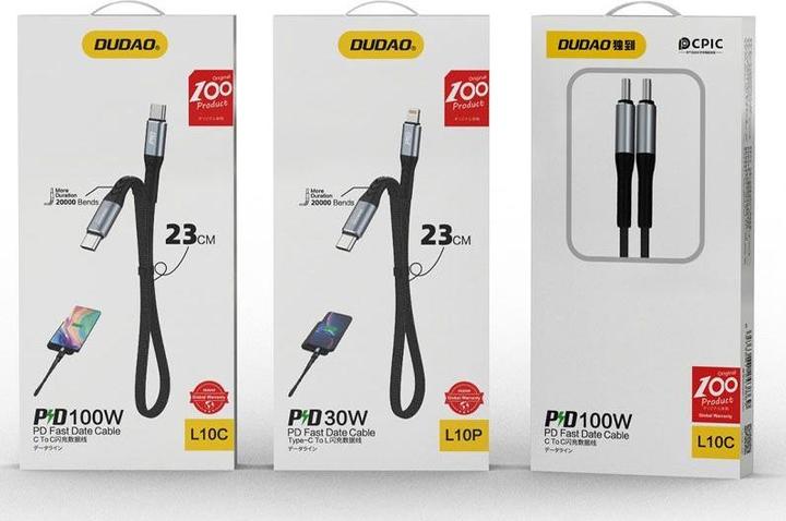 Productafbeelding Dudao USB-C naar USB-C 100W PD 0,23m kabel (zwart) (0.23 m, 100 W)