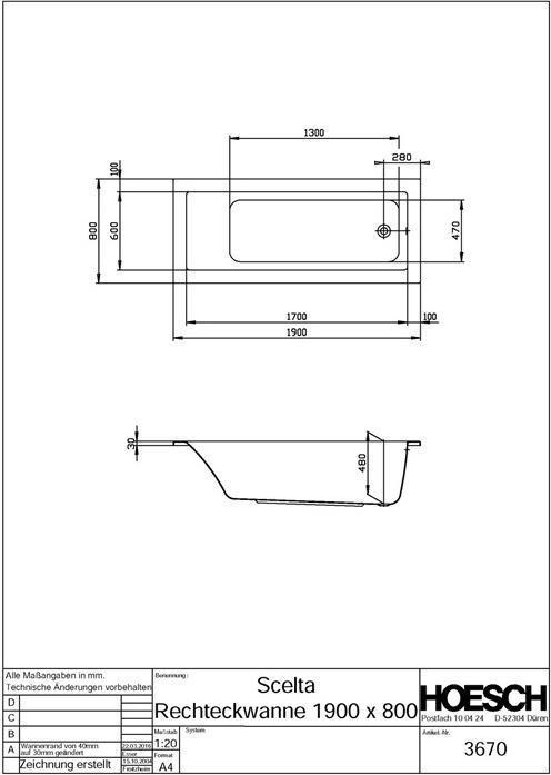 Image du produit Hoesch Baignoire SCELTA 1900x800x480mm blanc (205 l, 193 cm, 80 cm)