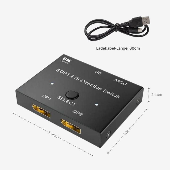 Produktbild Hermex Displayport Switch 2x1 Ports bidirektional 8K@30Hz DP-Umschalter