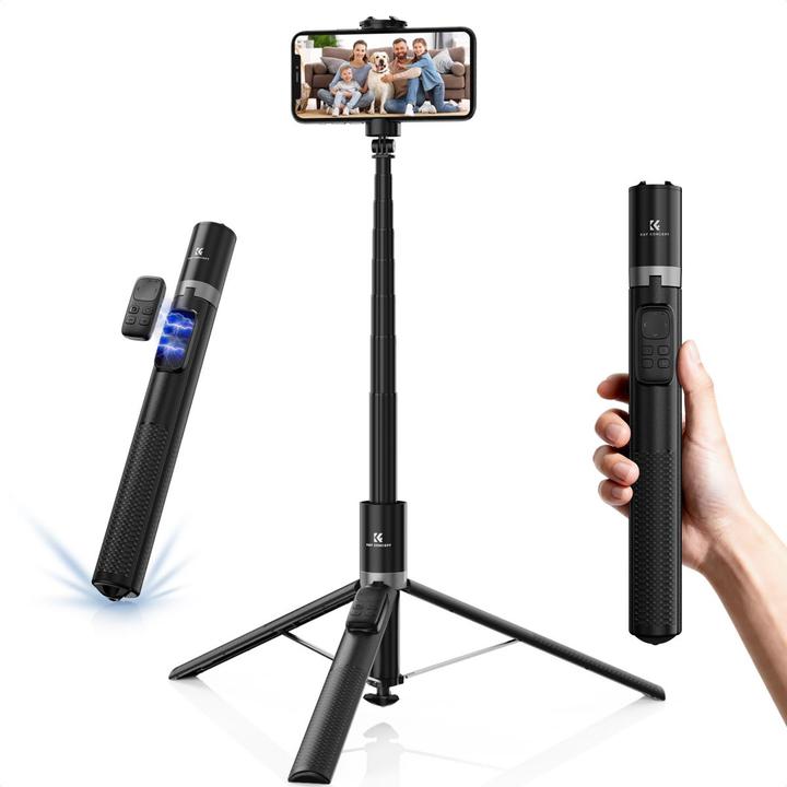 Actual product image K&F Concept X96 1.75M Phone Selfie Stick with 9 Buttons Bluetooth Remote Control, Phone Holder (Black)