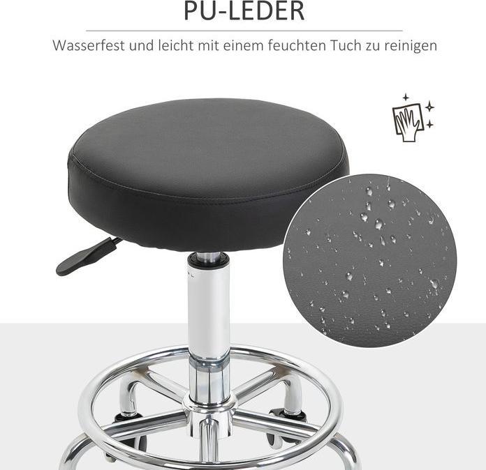 Produktbild Swisshandel24 Salonhocker, höhenverstellbar, Kunstleder, bis 110 kg, Ø42x50-64H cm, Schwarz