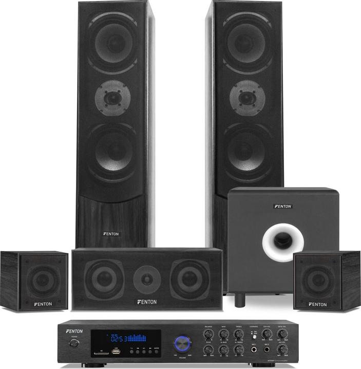 Actual product image Home Cinema set van Fenton met Bluetooth, 5 speakers (zwart), een 10 actieve subwoofer en (Set, 245 W)
