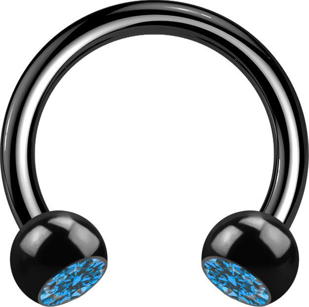 Produktbild Star Piercing Circular Barbell schwarz mit zwei Kugeln Kristall hellblau (ohne Messing, Titan G23)