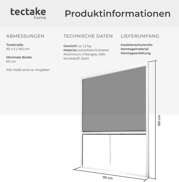 Produktbild tectake Insektenschutzrollo (90 x 160 cm)