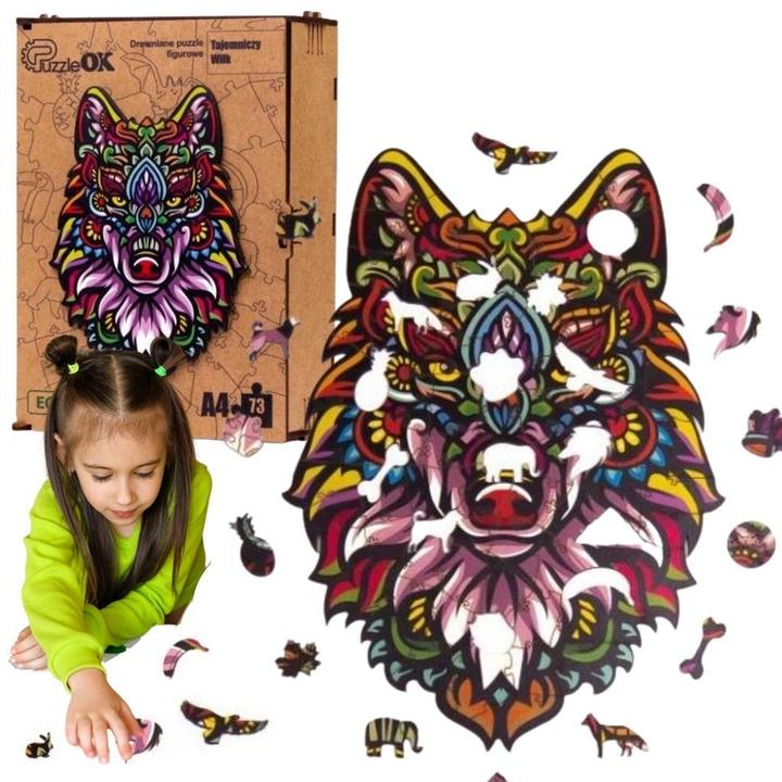Actual product image PuzzleOk Wooden Puzzle EKO 73 Mysterious Wolf A4 PuzA4-00711 (73 pieces)