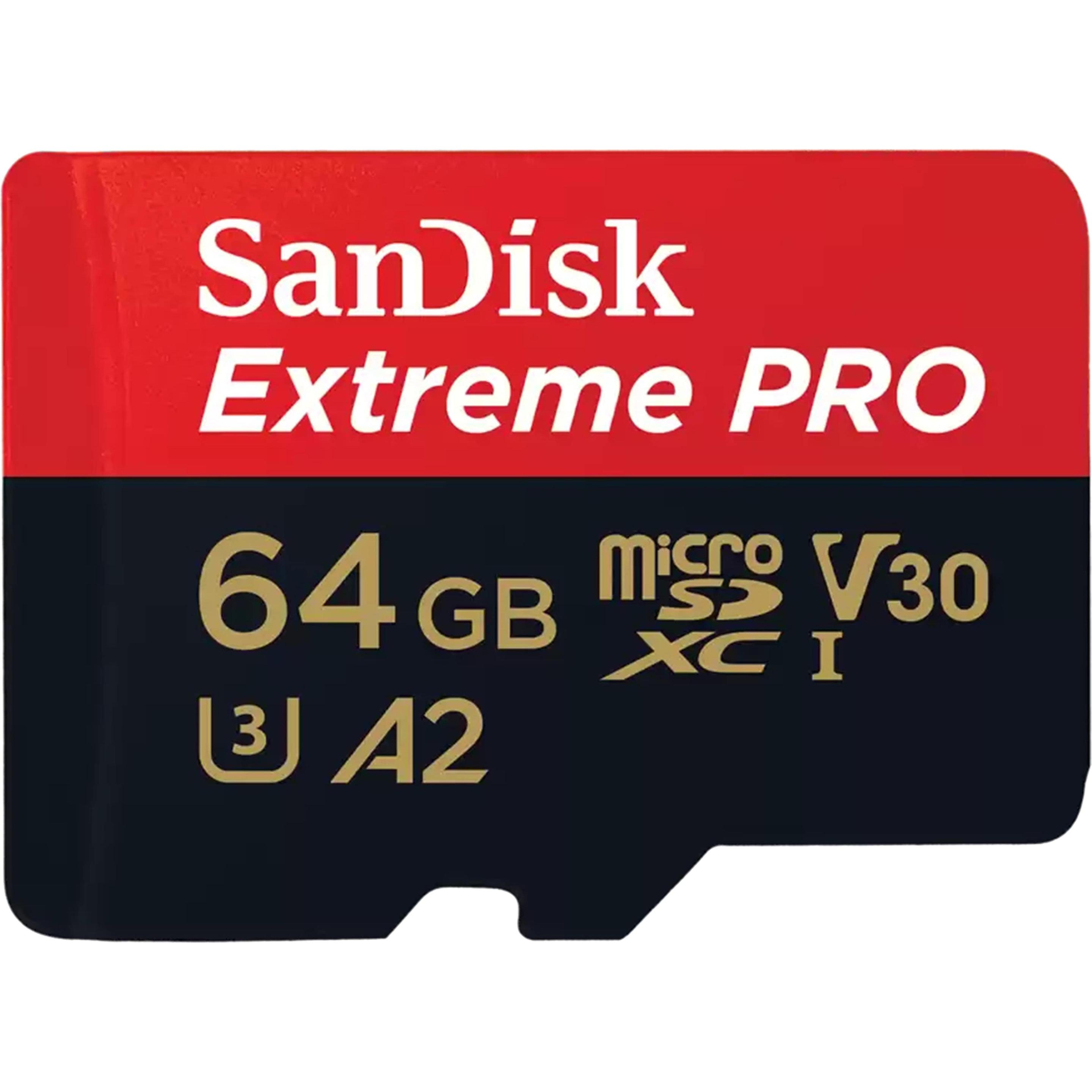 SanDisk Extreme PRO UHS-I V30 (64 GB, microSDXC, U3, UHS-I), Speicherkarte, Schwarz