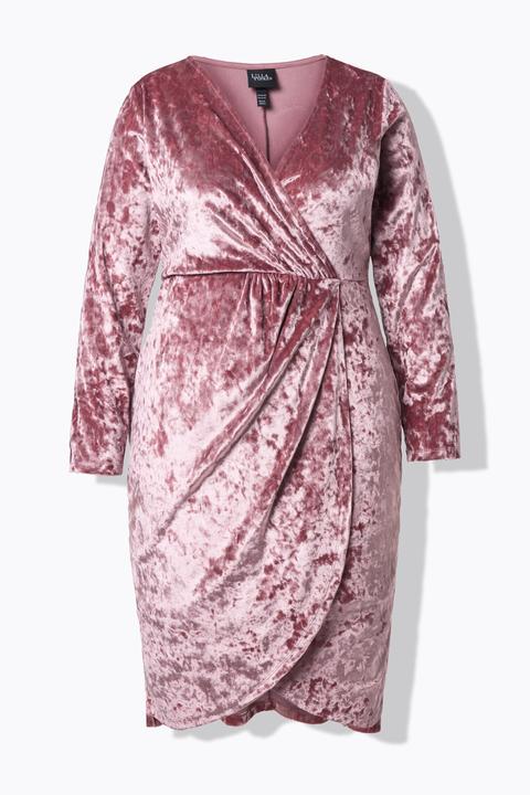 Produktbild Ulla Popken Samt-Midikleid, Wickeloptik, V-Ausschnitt, Langarm (48)