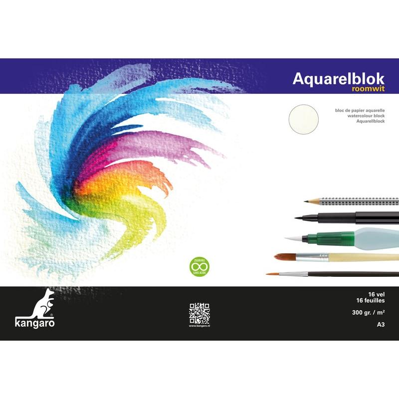 Kangaro, Bastelpapier, Aquarellblok A3 16 Blatt 300 Gramm cremeweiss (16 x)