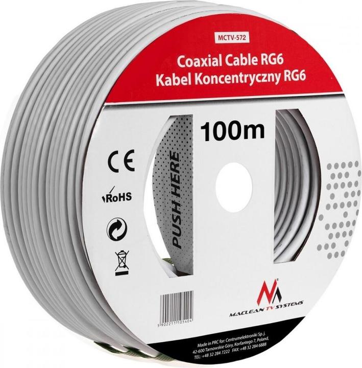 Maclean Bobine de Câble antenne 100m (Blanc) (75 dB, Antennenkabel)