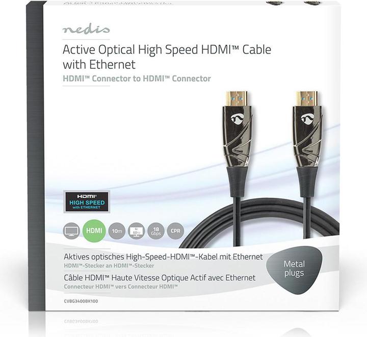 Productafbeelding Nedis Actieve Optische Hoge Snelheid??HDMI Kabel met Ethernet HDMIT Stekker HDMIT Stekker 4K@60Hz 18 G (10 m)