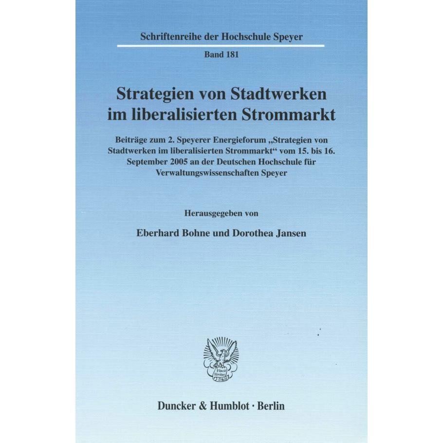 Strategien von Stadtwerken im liberalisierten Strommarkt., Fachbücher von Dorothea Jansen, Eberhard Bohne
