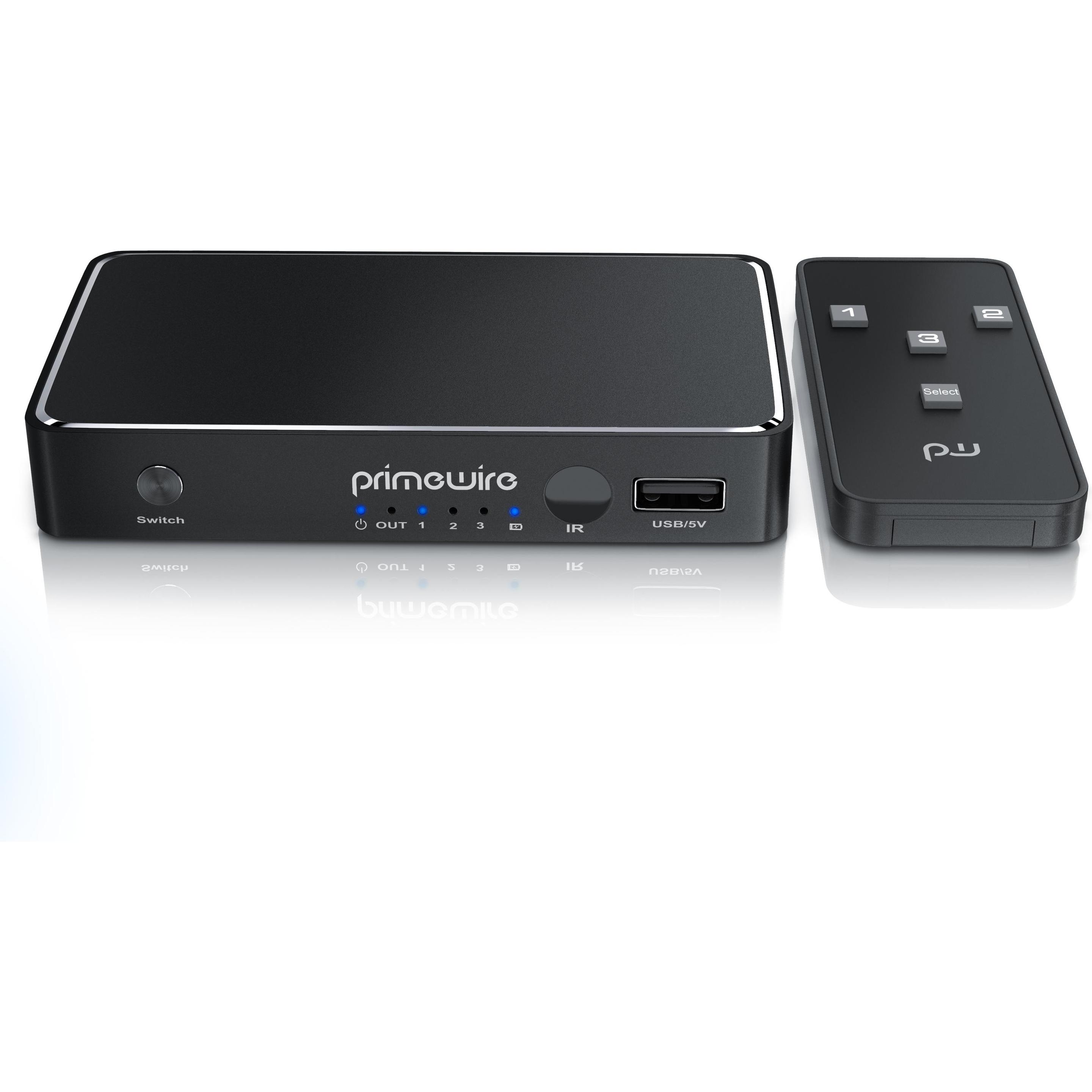 Primewire HDMI Switch 4k 60Hz Ultra HD, 2 Port, Verteiler mit Fernbedienung, 4K, 3D, CEC, ARC, Switch Box