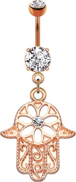 Produktbild Star Piercing Banane rosegold mit Anhänger Hamsa verschnörkelt Kristall silber (Messing, Chirurgenstahl 316L)