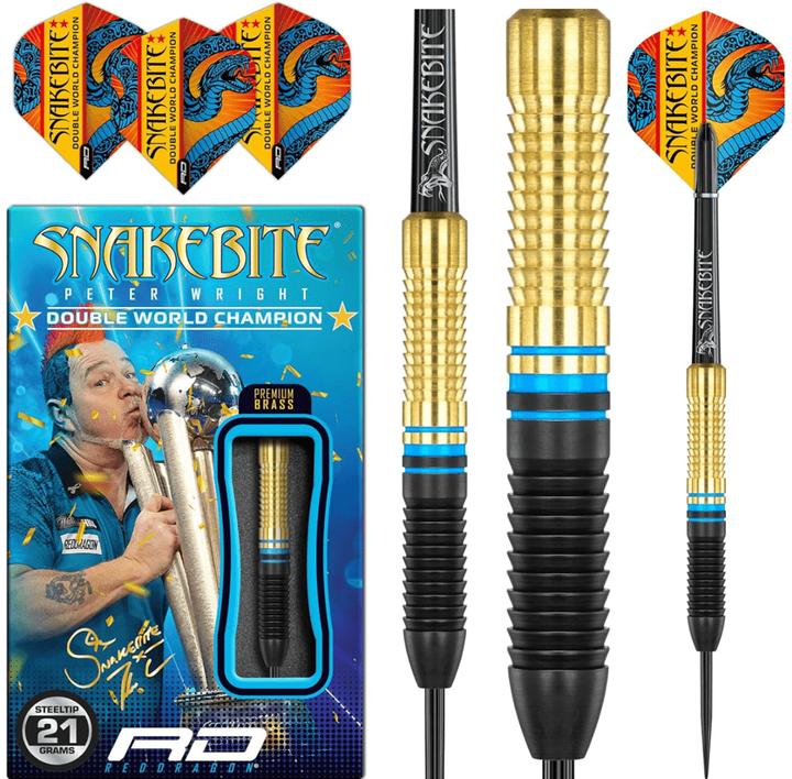 Produktbild Red Dragon Peter Wright Snakebite Brass Steel Tip Darts Sets ( 3 Dartpfeile) (21 g)