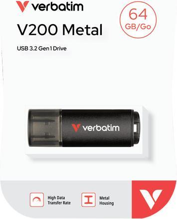 Image du produit Verbatim V200 Metal USB 3.2 64GB Aluminium, r/w 80/200MBs 30211 (64 Go, USB-A)