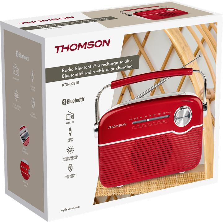 Actual product image Thomson Retro Bluetooth Radio w/ Solar Charging - Red (Bluetooth)
