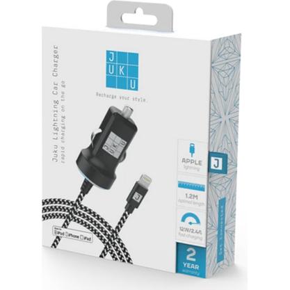 Juku Ladegerät MFI Lightning KFZ 12W 2.4A, Auto Adapter, Schwarz