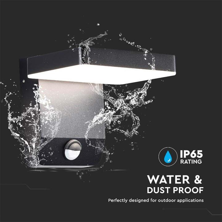 Produktbild V-TAC VT11020150B 20W LED Wandleuchte Sensor Schwarzer Körper Quadratisch 4000K IP65 (2580 lm, IP65)