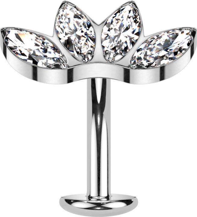 Actual product image Star Piercing Threadless Labret-Stab Banane silber Fächer silber mit vier Kristallen silber (without brass, Titanium)
