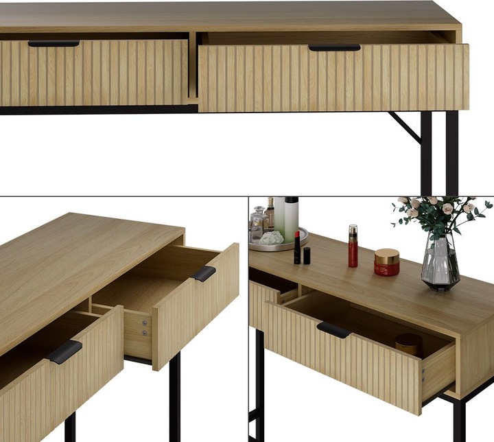 Produktbild Vicco Schminktisch Lennox, Eiche/Schwarz, 100 x 75 cm mit 2 Schubladen (100 x 75 x 30 cm)