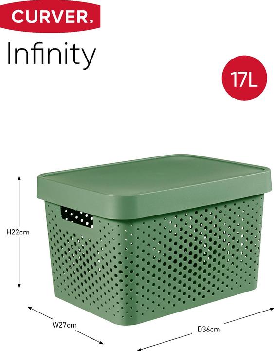 Produktbild Curver INFINITY RECYCLING Boxen mit Punktmuster 2x (11L+17L) und Deckel kiefergrün (50.10 l)