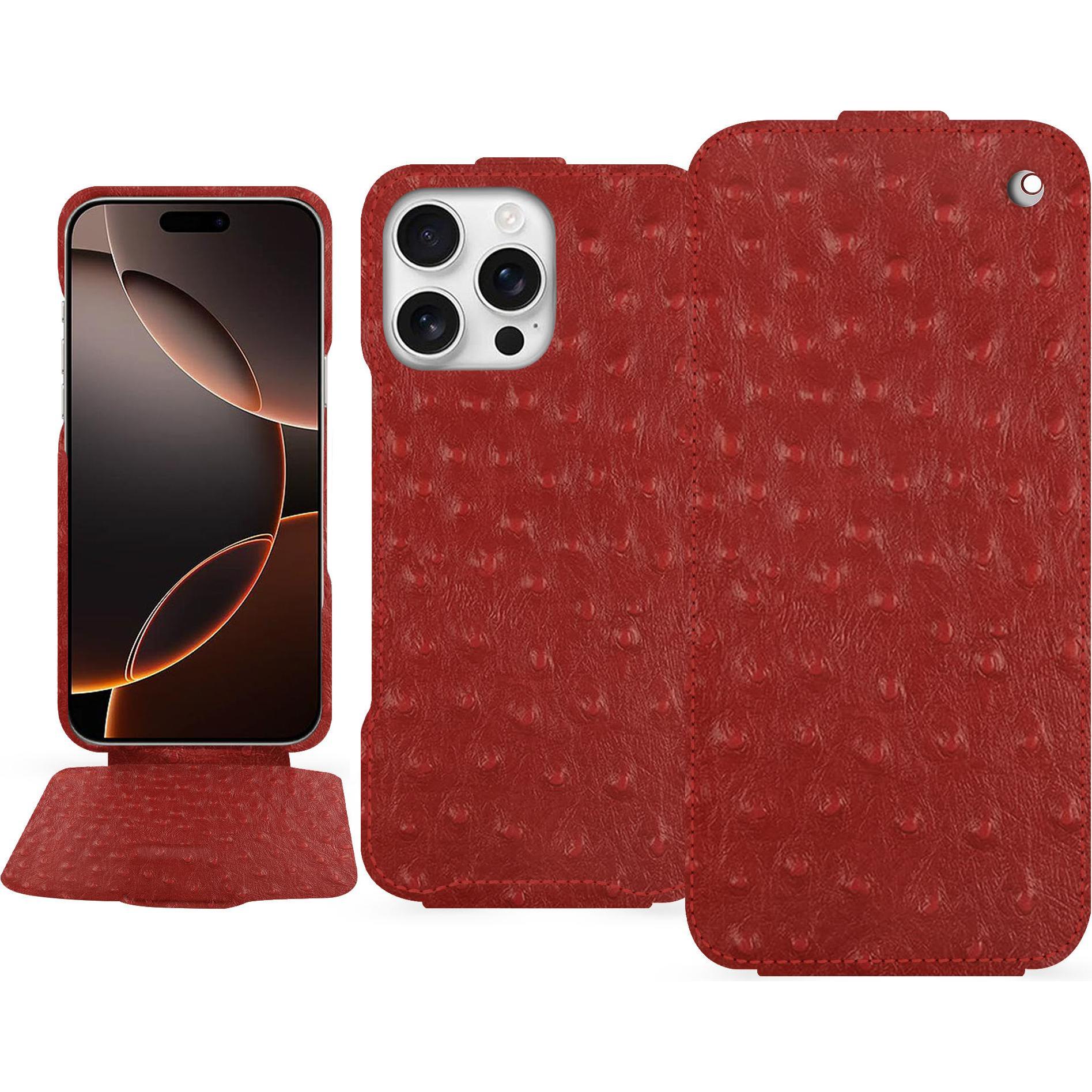 Noreve Lederschutzhülle vertikal (Apple iPhone 16 Pro), Smartphone Hülle, Rot