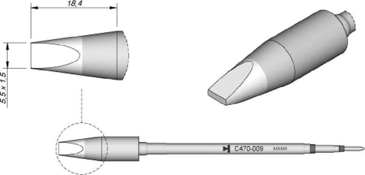 Actual product image JBC Soldering tip series C470, chisel shape, C470009/5.5 x 1.5 mm, straight