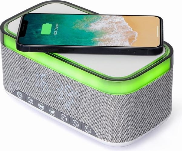 Produktbild Gembird MOBILE CHARGER WRL&ALARM CLOCK/DAC-SPKBT-QC15-GR (FM, Bluetooth)