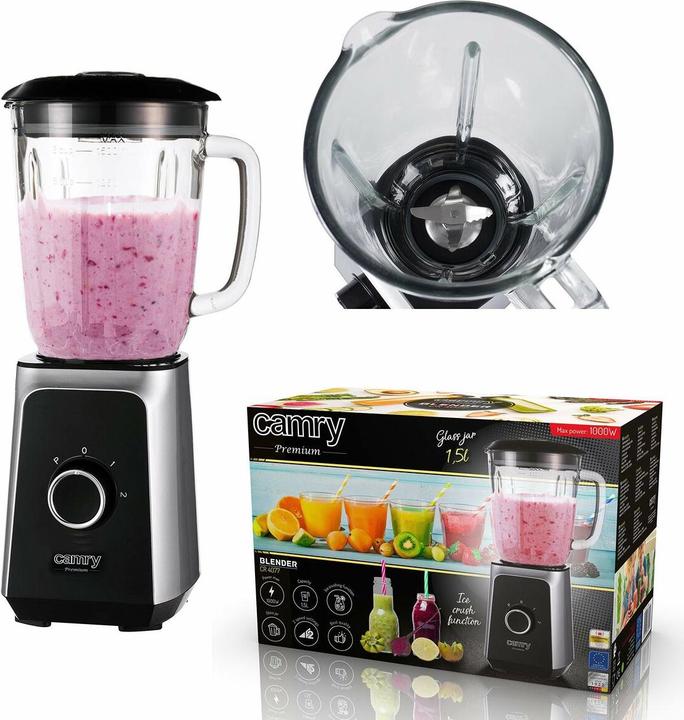 Image du produit Camry Mixer CR 4077 Tabletop, 500 W, Jar material Glass, Jar capacity 1.5 L, Ice crushing, Black / Stainle (500 W)