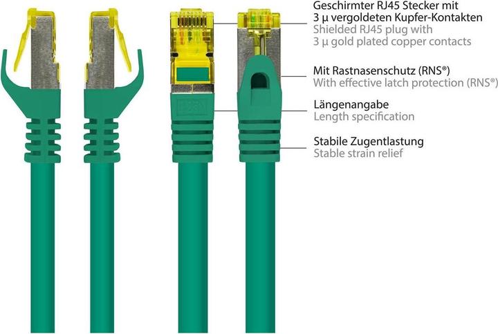 Produktbild Good Connections RJ45 Patchkabel mitCat.7 Rohkabel und Rastnasenschutz (RNS®), S/FTP, PiMF, halogenfrei, 600MHz, OFC (S/FTP, CAT7, 0.15 m)