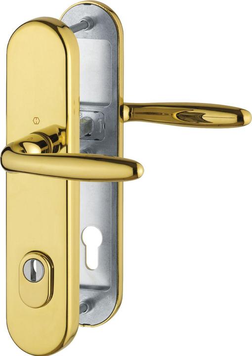 Hoppe VERONA security lever handle set with core pull protection, PZ 88, RC2, polished brass (Door plate set)
